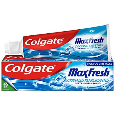 Colgate Max Fresh Pasta de Dientes con Cristales Refrescantes, 75 ml, Dentífrico con Tecnología FX para una Sensación de Frescor que Dura 10 Veces Más, Ayuda a Combatir la Caries