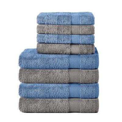 Komfortec Set di 8 asciugamani in 100% cotone, 4 teli da bagno 70 x 140 e 4 asciugamani da 50 x 100 cm, in spugna, morbido, Towel, grande, antracite/azzurro