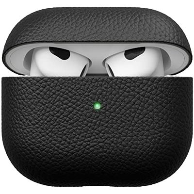 KeyBudz Artisan läderfodral för Apple AirPods 3 Case, fodral, läderväska äkta läder, hörlurar tillbehör till hörlurar svart