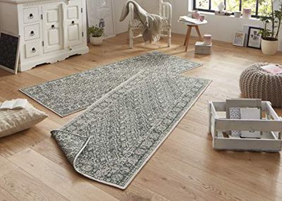 bougari Binnen en buiten omkeerbaar tapijt Curacao groen crème, 80x350 cm