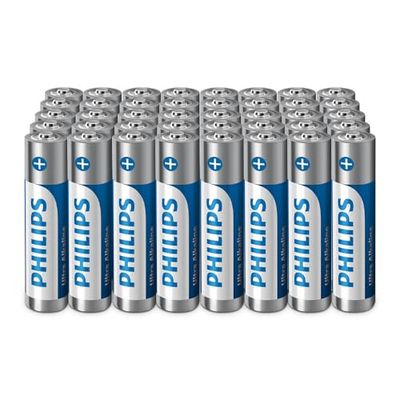 Philips Piles Alcalines AAA Ultra – Fiables pour Les Télécommandes, Les Jouets et Les Petits Gadgets, Lot de 40