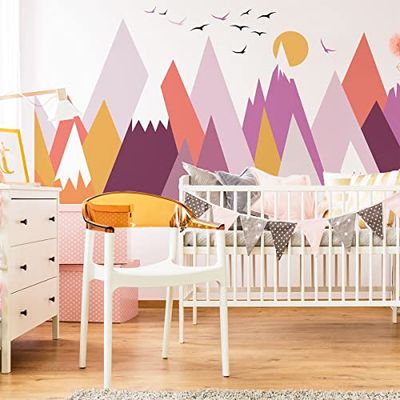 Stickers muraux Enfants - Décoration Chambre bébé - Autocollant Sticker Mural géant Enfant Montagnes scandinaves HIMKA - 90x135cm