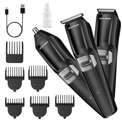 BarberBoss 3-in-1 Mens Grooming Kits,Beard Trimmer Men, Nose Hair Trimmer for Men, Hair Clippers Men, Hair Trimmer Men, Cordless Clippers for Men Haircut
