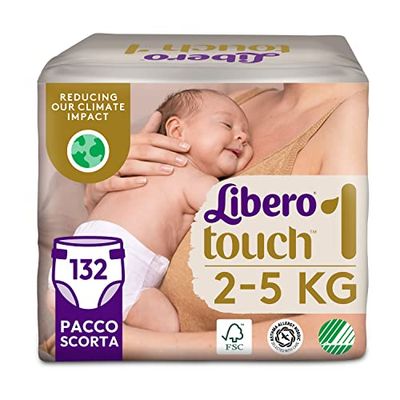 Libero, Pannolini Touch Open per Bambini, 132 Pannolini Taglia 1 per Bambini da 2-5 Kg, 6 Confezioni da 22 Pannolini Monouso