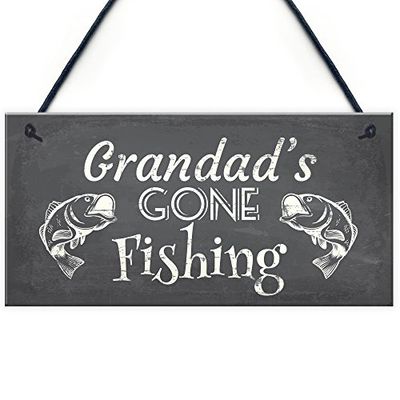 RED OCEAN Grandad's Gone Fishing Dad Fisherman Grandad Hanging Wall Plaque Man Cave Sign Gift