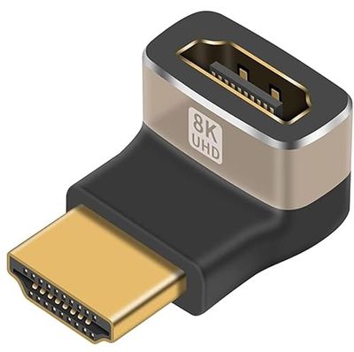 PremiumCord 8K Adapter HDMI A male naar HDMI A bus 90° M/F, UHD 8K 3840p 60Hz, 4K 2160p 120Hz, Full HD 1080p, aluminium behuizing, vergulde aansluitingen, kleur Space Grey