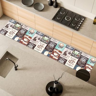 Comart, Alfombra Málaga de Cocina, de decoración, de PVC, Antideslizante, Lavable, decoración Vintage café, 55 x 270 cm