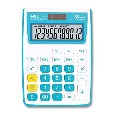 AVC Calcolatrice da Tavolo 12 Cifre, Formato 86x117x25 mm, Big Digit, Doppia Alimentazione, Colore Blu