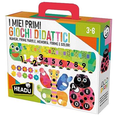 Headu i Miei Primi Giochi Didattici Numeri Vocali Forme Colori e Memoria It57410 Gioco Educativo ecosostenibile per Bambini 3-6 Anni Made in Italy