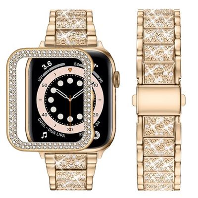 wutwuk Compatibel met Apple Watch, Bling-bandje van 38 mm voor dames en meisjes, sprankelende metalen iWatch-bandje ter vervanging, glitterende strass-polsband voor Apple Watch-serie 3 / 2 / 1 -roségoud 38 mm