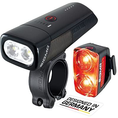 SIGMA Buster 1100 FL & Buster RL 150 | Set di luci ricaricabili per bicicletta | Luce posteriore per bicicletta con funzione di freno Fino a 2000m di portata | Luce anteriore 1100 lumen