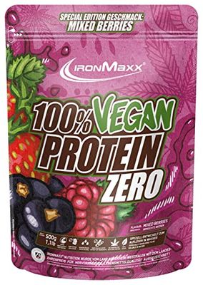 IronMaxx 100% Vegan Protein Zero, Vegan 3-Component Protein Powder, Mixed Berries Flavour, 1 x 500 g Pouch