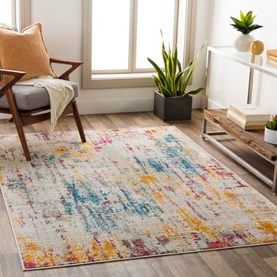 Livabliss Annaba Tapis Moderne Abstrait - Tapis Salon, Salle à Manger, Chambre Adulte et Ado, Cuisine - Design Marbre Moucheté Multicolore, Poil Ras Doux 160x215 cm - Gris, Beige, Fuchsia