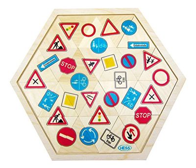 Hess-Spielzeug-Juego de Mesa de Madera con Signos de tráfico, Color Coloridos 14953