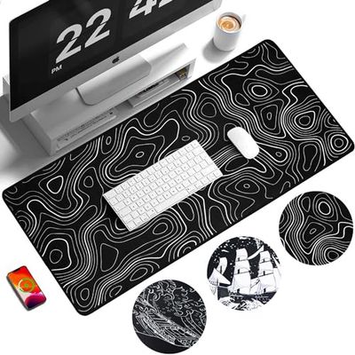 EIMMBD Topographic Contour Large Mouse Pad, Gaming Mouse Pad Desk Pad, Extended Japanese Ukiyo-e Gaming Mousepad 31.5x11.8inch Mouse Mat with 3mm Non-Slip Base for Gaming Home Office Work