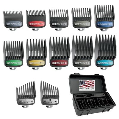 Wahl Clipper Elite Guide Comb Set with Colored Metal Clips and Hair Clipper Guard Caddy, 12 Full Size Attachment Guards from 1/16” to 1” for Increased Cutting Performance - 3291-300, Black