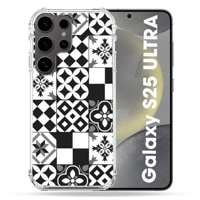 Cokitec Versterkte hoes voor Samsung Galaxy S25 Ultra, textuur, cementtegels, zwart