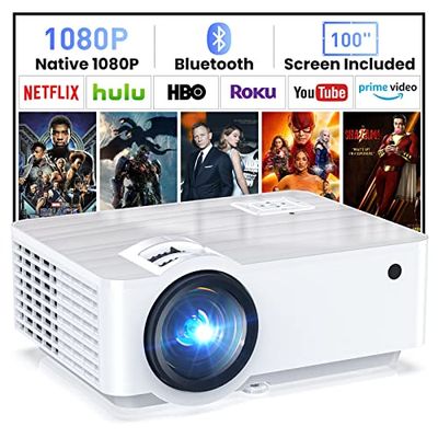 HOPVISION Proiettore, Nativo 1080P Proiettore 4K Mini Proiettore 9500 Lumens Multimedia Home Cinema Bluetooth 5.1 con schermo da 100" compatibile con HDMI, USB, AV, Smartphone, Computer portatile