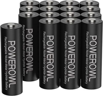 Powerowl 2800 mAh AA-batterij, oplaadbare batterij, lage zelfontlading, 1200 cycli, oplaadbare Ni-MH batterijen, 1,2 V, AA oplaadbaar (16 stuks)