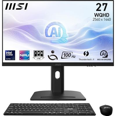 MSI Modern AM273QP AI 1UM-006DE - All in One PC, Intel Core Ultra 7 processor 155H, 27 inch, WQHD (2560x1440), 100Hz, 1TB SSD, 32GB DDR5, webcam, Windows 11 Pro, zwart