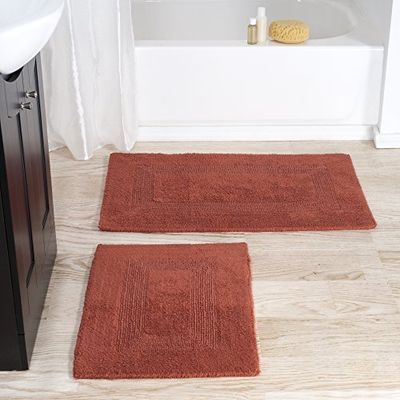 Lavish Home 2-Piece Cotton Bathroom Mat Set Juego de Alfombrillas de baño de algodón de 2 Piezas, Ladrillo, 1'10" x 2'11" (Rectangular), 2