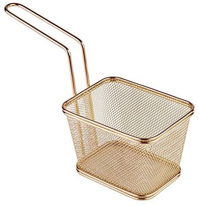 Cestino per friggere in acciaio inox, cestino per friggere in miniatura, cestino per spuntini, acciaio inox effetto oro, 13 x 10,5 cm, H: 9 cm, manico 13,5 cm