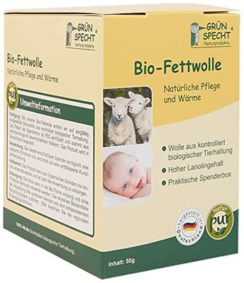 GRÜNSPECHT Biologische vetwol, verzorging van gevoelige babypopo's en belaste tepels, schapenwol met hoog lanolinegehalte, lanoline wolvet, onbehandelde schapenwol, lanoline bio, vetwol baby (638-00)