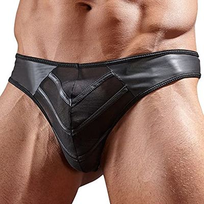 Svenjoyment Underwear Women's 21113301711 SVENJOYMENT Faux Leather G String With Powernet Inserts Svenjoyment Underwear Black Medium, Black (Nero 001), M UK