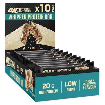 Optimum Nutrition Whipped Protein Bars, Healthy Low Calorie Snacks, Low Carb Low Sugar, Workout Snack for Men and Women, Peanut & Salted Caramel Flavour, 10 x 65g
