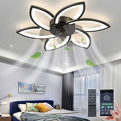 LENIVER 30" Ceiling Fan with Lights Remote Control, Modern Low Profile Flush Mount Ceiling Fan with Lights, Dimmable Ceiling Fans 3 Color 6 Speed for Bedroom Living Dining Room Kitchen - Black