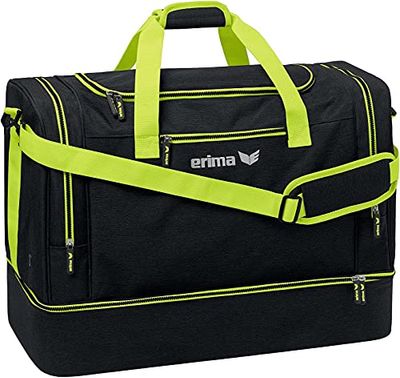 Erima Squad sports bag with bottom compartment, Black melange/lime, M, Two-tone