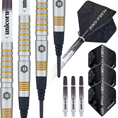 Enhörning dartset | Pro-Tech stil 2 | 70% naturliga volframtunnor med gyllene accenter | Episka mjuka spetsar | 19 g