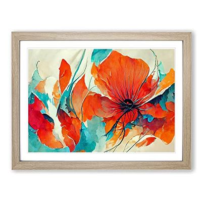 Modern Abstract Flowers Vol.6 H1022 Framed Print for Living Room Bedroom Home Office Décor, Wall Art Picture Ready to Hang, Oak A3 Frame (46 x 34 cm)