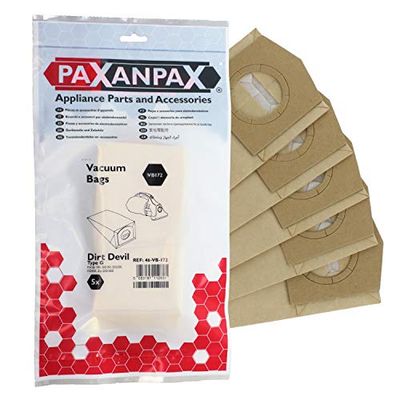 Paxanpax VB172, Compatible Paper Vacuum Bags for Dirt Devil 'Type G' Handy Series (Pack of 5), Brown
