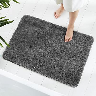 GONICVIN Bathroom Rugs, 60 x 90cm Fluffy Microfiber Absorbent Non-Slip Bath Mats, Machine Washable Bath Rugs for Tub, Shower and Bathroom (Charcoal)