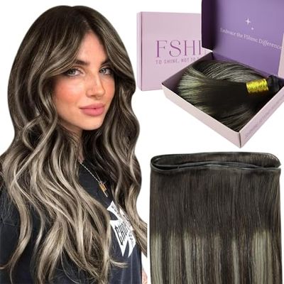 Fshine Génie Tissage Extension Tissage Cheveux Naturels Balayage Brun Foncé Mixte Blond Platine Double Weft No Tangle Remy Hair 35Cm 50G Extension Long Trame Cheveux Pour Femmes Couleur 2 60 2