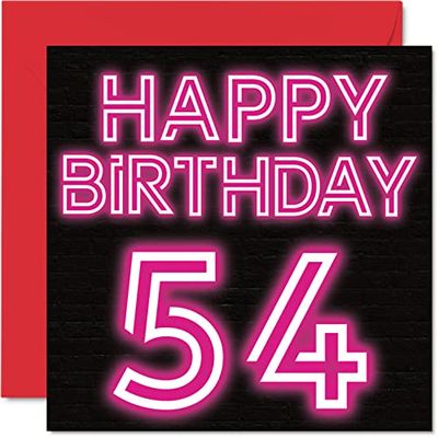 Leuke 54e verjaardagskaarten voor mannen en vrouwen - Neon Glow - Happy Birthday-kaart voor papa mama opa oppas oma oom tante neef vriend, 145 mm wenskaarten, 54e kaart