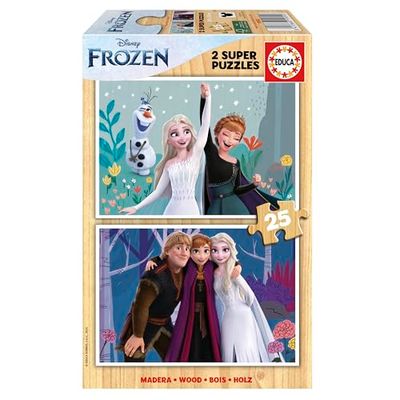 Educa - Set di 2 puzzles in legno per bambini con 25 pezzi ciascuno | Regina delle nevi. Misura: 26 x 18 cm. Raccomandato da 4 5 6 anni (19959)