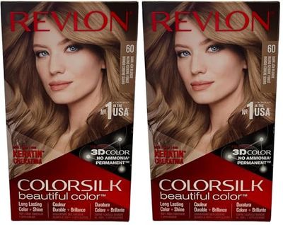 Revlon Colorsilk Beautiful Color, Coloration Permanente, Kératine et Acides Aminés de Soie, couvre 100% des Cheveux Blancs, 60 Blond Cendré Foncé (Lot de 2)
