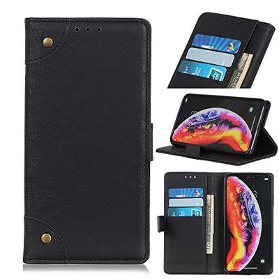 Carcasa de telefono Copper Buckle Retro Crazy Horse Texture Horizontal Flip Funda de Cuero for Galaxy M10, con Soporte y Ranuras for Tarjetas y Billetera (Negro) (Color : Negro)