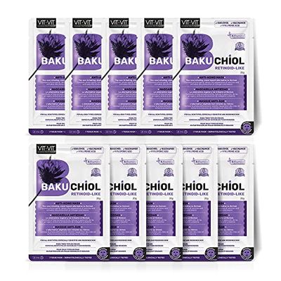Maschera viso idratante antirughe con Bakuchiol, acido ialuronico e vitamina B3. Maschera anti-età con retinolo vegano. Confezione da 10 pezzi. Vit Vit Cosmeceuticals | Diet Esthetic