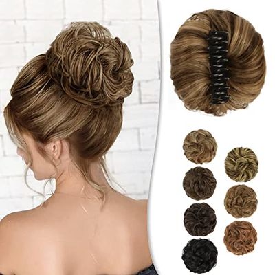 BARSDAR Claw Clip Messy Bun Hairpiece, Clip in Hair Scrunchies Curly Synthetic Hair Bun Extensions for Women Ponytail Updo Hair Donut Chignon
