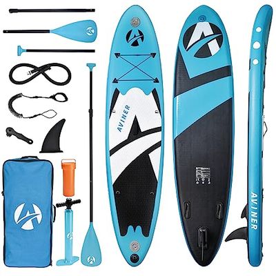 Aviner Stand up Peddelbord, Opblaasbaar SUP-board Set 150KG/ 305×71×15cm met Complete Premium Accessoires voor alle Moeilijkheidsgraden, Lichtblauw