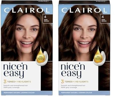 Clairol Nice'n Easy Crème Permanent Hair Dye, 4 Dark Brown, 230g (Pack of 2)