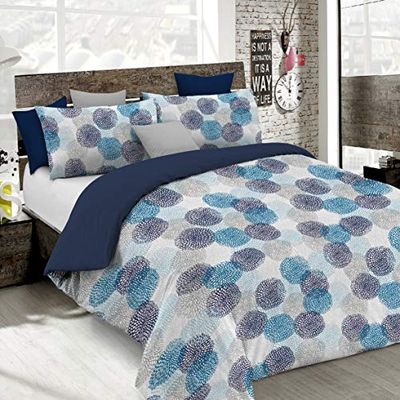 Set Copripiumino Matrimoniale Microfibra Elegant, lavorato in Italia - Parure Copri Piumino - Sacco Piumone 150x200 cm con Patella e Federe Cuscino, Soffioni Blu, Singolo
