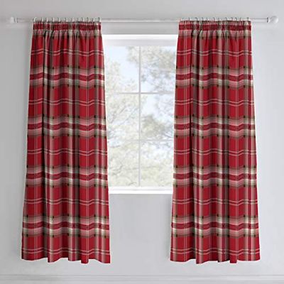 Cortinas de algodão ricas de Catherine Lansfield Kelso - vermelho 66 x 72
