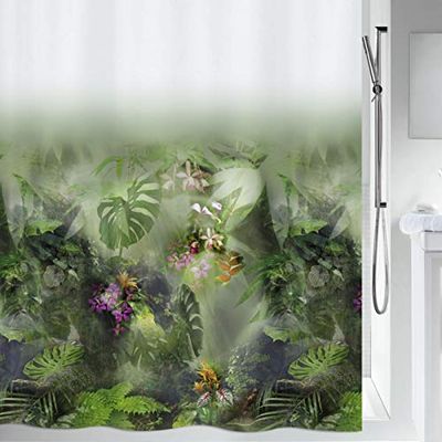 Spirella Jungle, 180 x 200, coleção, cortina de duche têxtil, 100% poliéster, verde