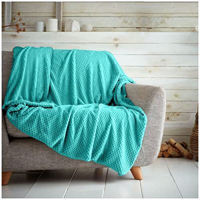 GC GAVENO CAVAILIA Premium Popcorn Honingkam Slaapbank Deken, Gemakkelijk te Onderhoud Super Zacht & Warm Pluizige Settee Wafel Gooien, Aqua, 150X200