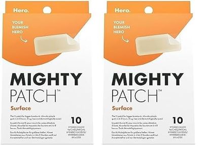 Hero Mighty Patch Surface XL pour couvrir les zones étendues d’acné sur le visage et le corps, Patchs anti-acné jour & nuit à l’hydrocolloïde, absorbe les impuretés en 6 à 8 heures,boîte de 10 patchs