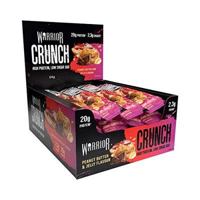 Warrior, Crunch - High Protein Bars - 20g Protein Each Bar - 12 Pack x 64g, Peanut Butter Jelly